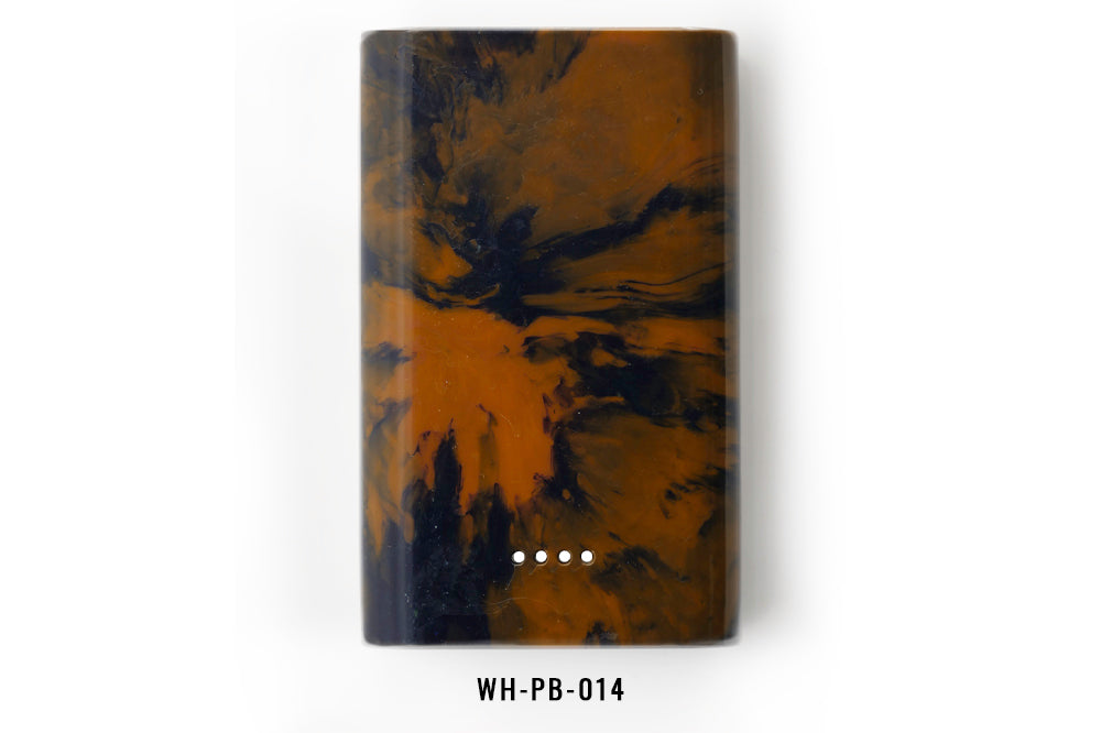 Marbled orange and blue power bank with 'WH-PB-014' label on a white background